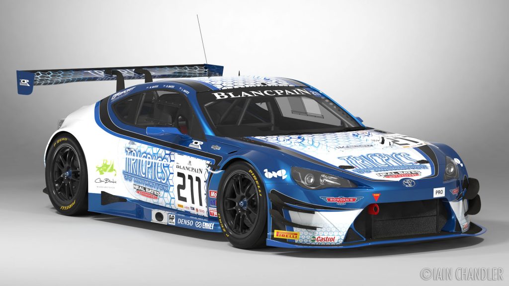 3D render of race car colour scheme